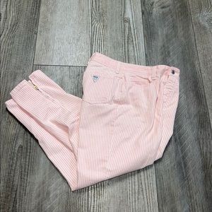 Dreamy Vintage 80s High waisted pink white striped Guess Jeans zipper ankle